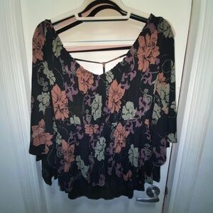 Free People Low Back Floral Blouse